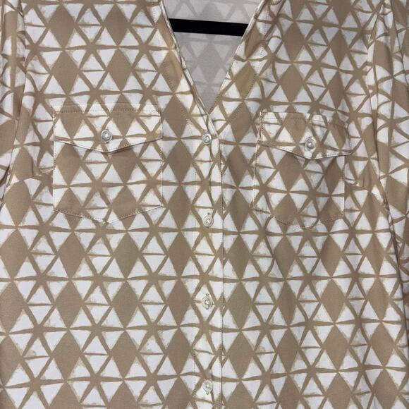 J McLaughlin Brynn Button Down 3/4 Sleeve Top- Tan and White Size XS - Picture 8 of 11